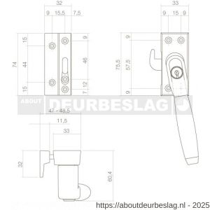 Intersteel Living 6616B SKG* afsluitbare raamsluiting links Ton 400 nikkel-ebbenhout compleet - R26003829 - afbeelding 2