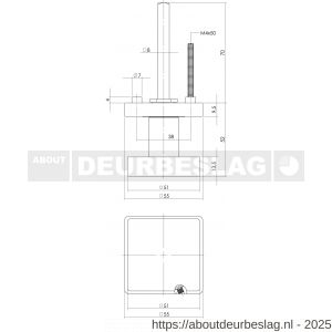 Intersteel Living 2126 knop 212602 vierkant centraal vast op vierkant rozet 7 mm nokken met stift M10/8x89 mm nikkel mat - R26005173 - afbeelding 2