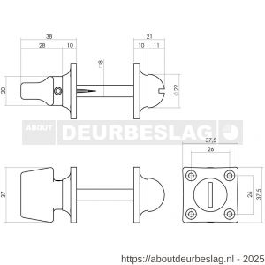 Intersteel Living 3183 WC-sluiting basic 38x38x5 mm met stift 8x8 mm nikkel mat - R26007004 - afbeelding 2