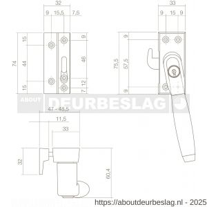 Intersteel Living 6616B SKG* afsluitbare raamsluiting links Ton 400 nikkel mat-ebbenhout compleet - R26003826 - afbeelding 2