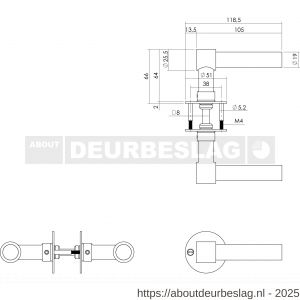 Intersteel Living 1670 deurkruk L/L recht met rozet diameter 50x2 mm structuur zwart - R26008223 - afbeelding 2