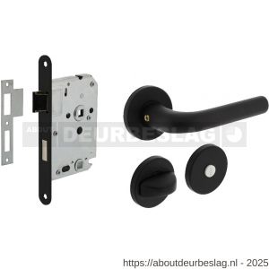 Intersteel Living 2100 set bestaand uit toiletslot voorplaat zwart met toilet- en deurkrukgarnituur Eucla met rozet zwart - R26009923 - afbeelding 1
