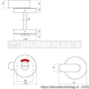 Intersteel Living 3401 WC-sluiting verdekt diameter 53x10 mm met comfortknop en stift 8x8 mm structuur zwart - R26008266 - afbeelding 2