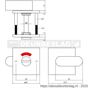 Intersteel Living 3433 WC-sluiting verdekt 50x50x5 mm met comfortknop en stift 8x8 mm structuur zwart - R26011100 - afbeelding 2