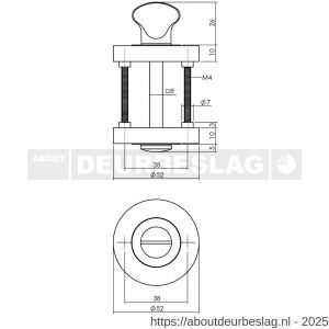 Intersteel Living 3476 WC-sluiting verdekt diameter 52x10 mm met nokken en stift 8x8 mm zwart - R26008281 - afbeelding 3