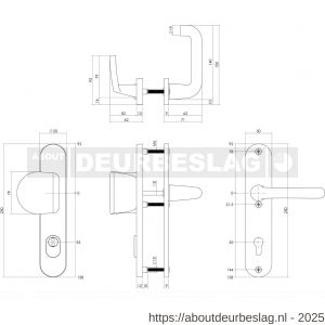 Intersteel Living 3796 SKG3 veiligheidsbeslag ovaal 250x50 mm greep-kruk Rond met veerconstructie profielcilindergat 55 mm met kerntrekbeveiliging zwart - R26008288 - afbeelding 3