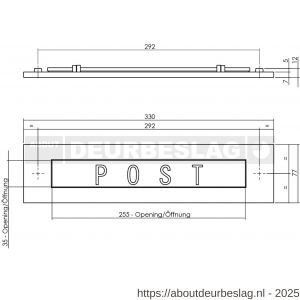 Intersteel Living 4000 briefplaat rechthoekig 330x77 mm met verende klep binnendraaiend met tekst POST zwart - R26010328 - afbeelding 2