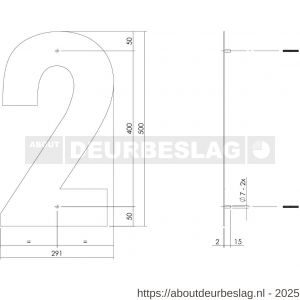 Intersteel Living 4021 huisnummer 2 XXL hoogte 500 mm RVS-mat zwart - R26009188 - afbeelding 2