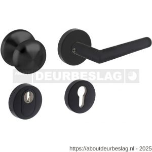 Intersteel Living 4057 set voordeurbeslag rond voordeurknop SKG rozetten en deurkruk op rozet structuur zwart - R26010329 - afbeelding 1