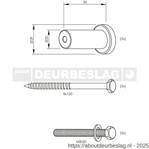 Intersteel Living 4501 set van 5 verlengde ronde steunen 50 mm voor rail schuifdeursysteem mat zwart - R26008323 - afbeelding 2