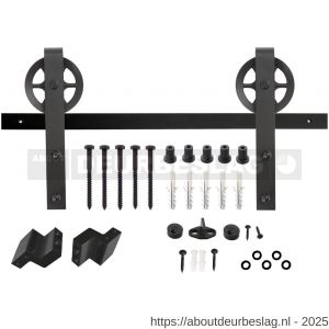 Intersteel Living 4501 schuifdeursysteem 2 m Wheel hangrollen met spaakwiel 340 mm staal mat zwart - R26008325 - afbeelding 2