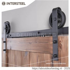 Intersteel Living 4501 schuifdeursysteem 2 m Wheel hangrollen met spaakwiel 340 mm staal mat zwart - R26008325 - afbeelding 1