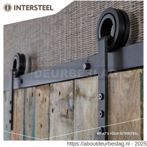 Intersteel Living 4501 schuifdeursysteem 2 m Modern hangrollen met open wiel 255 mm staal mat zwart - R26008327 - afbeelding 1