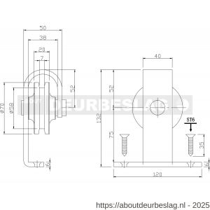 Intersteel Living 4501 set van 2 rollers recht 130 mm voor schuifdeursysteem 450100 met bevestiging staal mat zwart - R26008329 - afbeelding 2