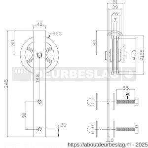 Intersteel Living 4501 set van 2 rollers spaakwiel 340 mm voor schuifdeursysteem 450121 met bevestiging staal mat zwart - R26008331 - afbeelding 2