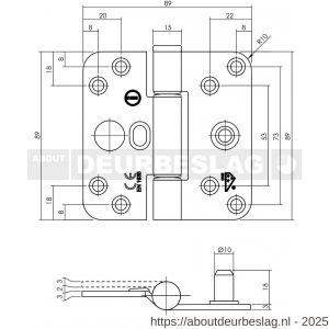 Intersteel Living 4625A SKG3 glijlagerscharnier afgerond 89x89x3 mm DIN rechts CE EN1935 2002 zwart zonder schroeven - R26009202 - afbeelding 2