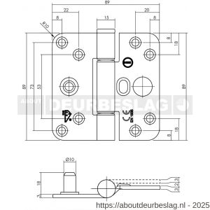 Intersteel Living 4625B SKG3 glijlagerscharnier afgerond 89x89x3 mm DIN links CE EN 1935 2002 zwart zonder schroeven - R26009203 - afbeelding 2