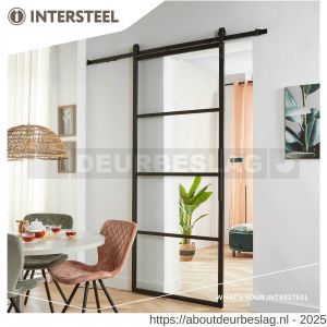 Intersteel Living 4911 DIY schuifdeur Cubo zwart met transparant glas 980x2350x28 mm et zwart ophangsysteem Basic - R26009958 - afbeelding 2