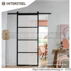 Intersteel Living 4915 DIY schuifdeur Cubo zwart met mat glas 980x2150x28 mm en zwart ophangsysteem Basic - R26009960 - afbeelding 1