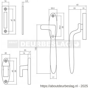 Intersteel Living 5614B raamsluiting Dudok links met sluitplaat en sluithaak zwart - R26009208 - afbeelding 2