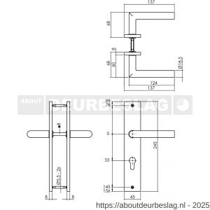 Intersteel Living 1743 deurkruk Bastian op schild rechthoekig 245x45 mm profielcilindergat 55 mm antraciet grijs - R26010416 - afbeelding 2