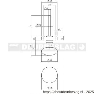 Intersteel Living 2126 knop rond vast op rozet diameter 52x10 mm met nokken en stift antraciet-grijs - R26010003 - afbeelding 2