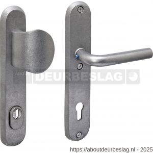 Intersteel 3788 SKG3 veiligheidsbeslag ovaal 250x50 mm greep-kruk Luzern met veerconstructie profielcilindergat 92 mm met kerntrekbeveiliging RVS getrommeld - R26010854 - afbeelding 1