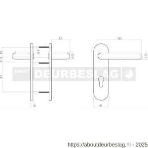 Intersteel Essentials 0774 deurkruk Jura brandvertragend met stift 9x9 mm op schild verdekt ovaal 176x46 mm profielcilindergat 72 mm RVS - R26000962 - afbeelding 2
