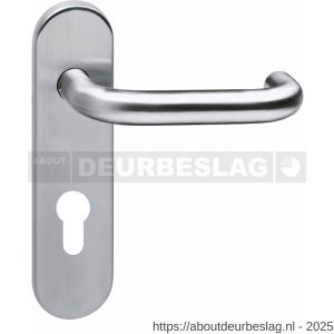 Intersteel Essentials 0775 deurkruk Rond brandvertragend met stift 9x9 mm op schild verdekt ovaal 176x46 mm profielcilindergat 72 mm RVS - R26000964 - afbeelding 1