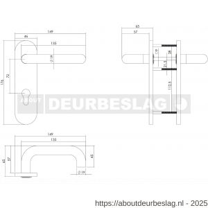 Intersteel Essentials 0775 deurkruk Rond brandvertragend met stift 9x9 mm op schild verdekt ovaal 176x46 mm profielcilindergat 72 mm RVS - R26000964 - afbeelding 2