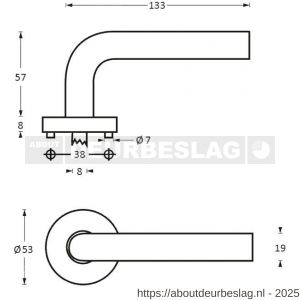 Intersteel Essentials 1276 deurkruk Lisa-90 graden op rozet verdekt diameter 53x8 mm met nokken EN 1906/4 RVS - R26005612 - afbeelding 3