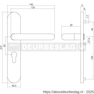Intersteel Living 1295 deurkruk Rond op schild verdekt ovaal 219x40 mm met nokken profielcilindergat 55 mm RVS EN 1906/4 - R26005653 - afbeelding 2