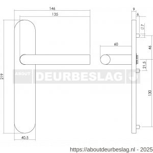 Intersteel Living 1296 deurkruk Recht op schild verdekt ovaal 219x40 mm met nokken blind RVS EN 1906/4 - R26005663 - afbeelding 2