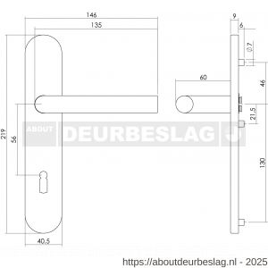 Intersteel Living 1297 deurkruk Jura op schild verdekt ovaal 219x40 mm met nokken sleutelgat 56 mm RVS EN 1906/4 - R26005677 - afbeelding 2