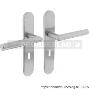 Intersteel Living 1297 deurkruk Jura op schild verdekt ovaal 219x40 mm met nokken sleutelgat 56 mm RVS EN 1906/4 - R26005677 - afbeelding 1