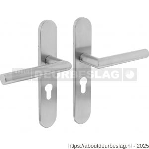 Intersteel Living 1297 deurkruk Jura op schild verdekt ovaal 219x40 mm met nokken profielcilindergat 55 mm RVS EN 1906/4 - R26005682 - afbeelding 1