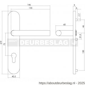 Intersteel Living 1297 deurkruk Jura op schild verdekt ovaal 219x40 mm met nokken profielcilindergat 72 mm RVS EN 1906/4 - R26005684 - afbeelding 2