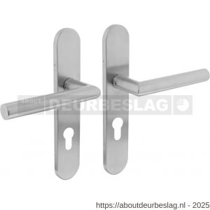 Intersteel Living 1297 deurkruk Jura op schild verdekt ovaal 219x40 mm met nokken profielcilindergat 72 mm RVS EN 1906/4 - R26005684 - afbeelding 1