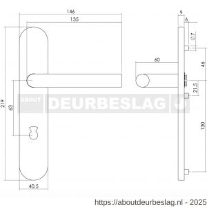 Intersteel Essentials 1297W deurkruk Jura op schild verdekt ovaal 219x40 mm met nokken WC 63/8 mm RVS EN 1906/4 - R26011145 - afbeelding 2