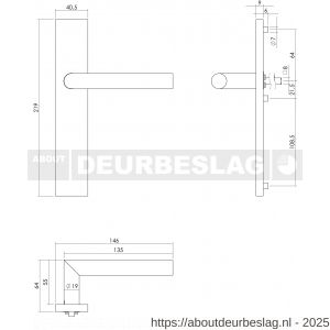 Intersteel Essentials 1307 deurkruk Jura op schild verdekt rechthoekig 219x40 mm met nokken blind RVS EN 1906/4 - R26005697 - afbeelding 2