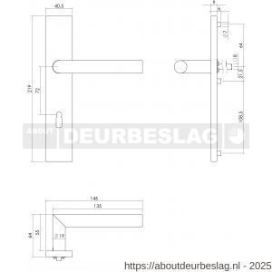 Intersteel Essentials 1307 deurkruk Jura op schild verdekt rechthoekig 219x40 mm met nokken sleutelgat 72 mm RVS EN 1906/4 - R26005701 - afbeelding 2