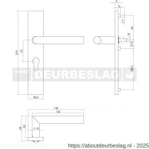 Intersteel Essentials 1307 deurkruk Jura op schild verdekt rechthoekig 219x40 mm met nokken profielcilindergat 72 mm RVS EN 1906/4 - R26005703 - afbeelding 2
