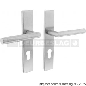 Intersteel Essentials 1307 deurkruk Jura op schild verdekt rechthoekig 219x40 mm met nokken profielcilindergat 72 mm RVS EN 1906/4 - R26005703 - afbeelding 1