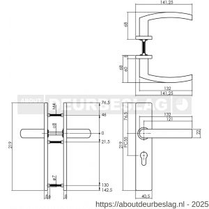 Intersteel Essentials 1327 deurkruk Blok op schild verdekt rechthoekig 219x40 mm met nokken profielcilindergat 55 mm RVS EN 1906/4 - R26005740 - afbeelding 2