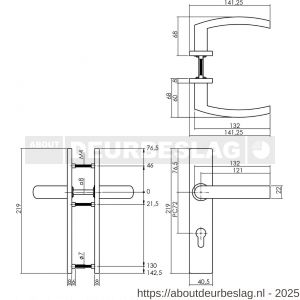 Intersteel Essentials 1327 deurkruk Blok op schild verdekt rechthoekig 219x40 mm met nokken profielcilindergat 72 mm RVS EN 1906/4 - R26005741 - afbeelding 2