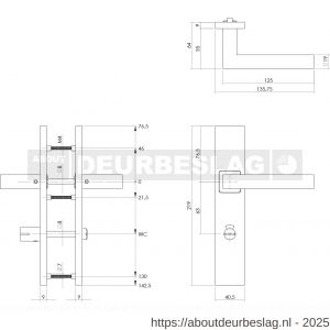 Intersteel Living 1337 deurkruk Vierkant op schild verdekt rechthoekig 219x40 mm met nokken WC 63/8 mm RVS - R26011147 - afbeelding 2