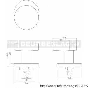 Intersteel Living 2186 knop 218630 rond verkropt vast op diameter 55 mm rozet staal 7 mm nok met stift M10/89 RVS (EN1916/4) - R26005845 - afbeelding 2