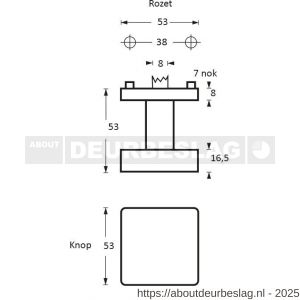 Intersteel Essentials 2246 knoprozet vierkant met stift M10/8x85 mm centraal vast op rozet met nokken 53x53x8 mm RVS - R26001967 - afbeelding 2