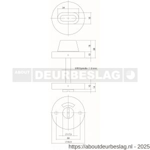 Intersteel Living 3410 WC-sluiting verdekt diameter 53x10 mm met stift 8x8 mm RVS - R26007622 - afbeelding 2