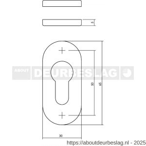 Intersteel Essentials 3418 cilinderrozetten verdekt ovaal 65x30x5 mm RVS - R26011088 - afbeelding 2